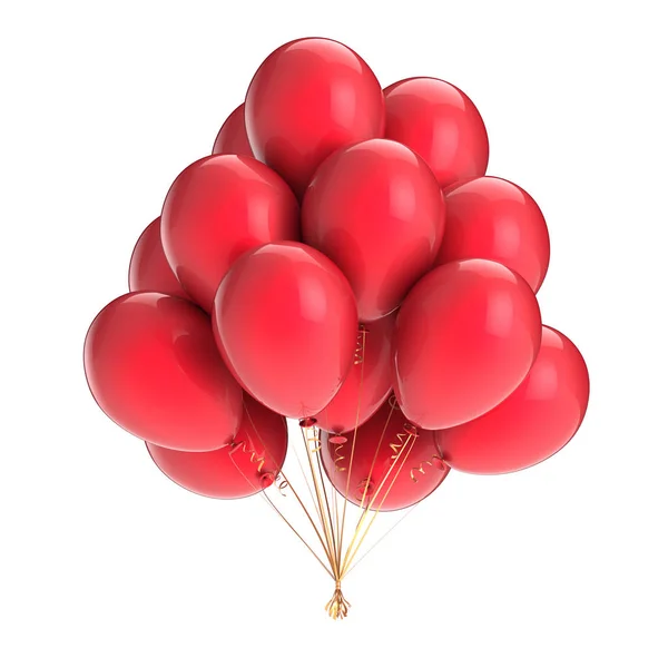 派对气球五颜六色的红色生日装饰 氦气球束光泽 节日快乐 周年庆典的概念 — 图库照片