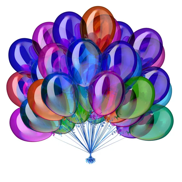 party balloons multicolored birthday glossy decoration. holiday balloon bunch colorful. festive celebration different colors symbol. 3d illustration