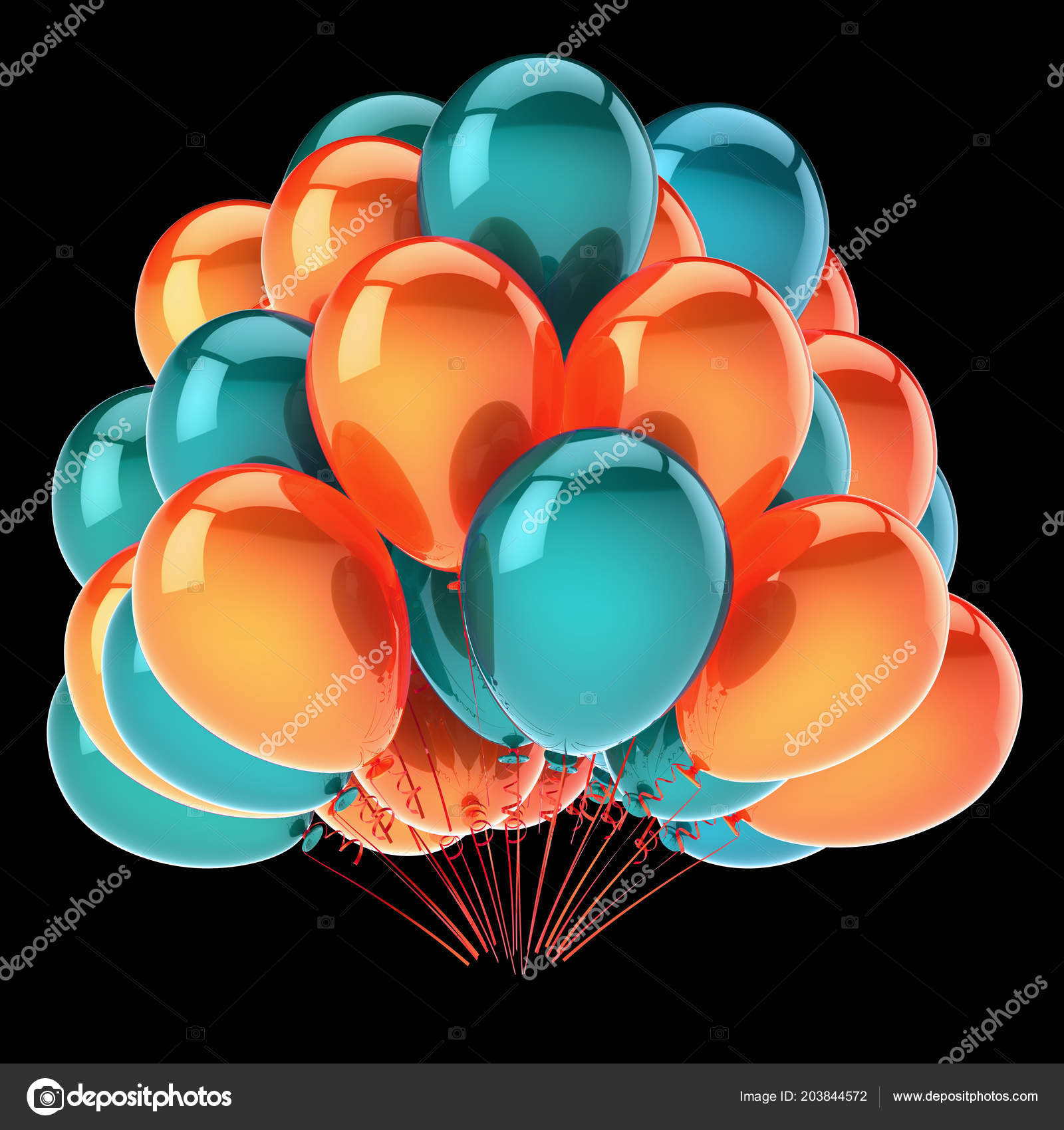 Orange Party Balloons Green Colorful Helium Balloon Bunch Birthday