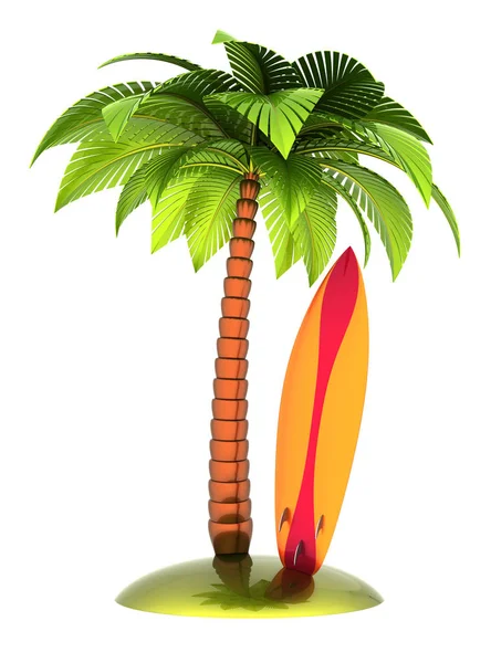 Palm Tree Desek Surfingowych Plaży Wyspie Stylizowane Lato Wakacje Styl — Zdjęcie stockowe