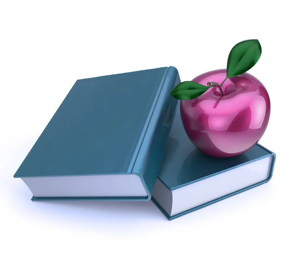 Books Apple Blue Purple Education Studying College Knowledge Wisdom Idea — Stock Photo, Image
