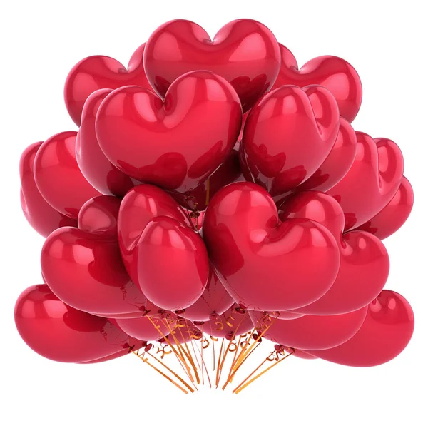 Kırmızı kalp şeklinde parti balonu seviyorum. tatil helyum balon grup. Doğum günü, düğün dekorasyon. Sevgililer günü tatil, romantik kutlama sembolü. 3D çizim