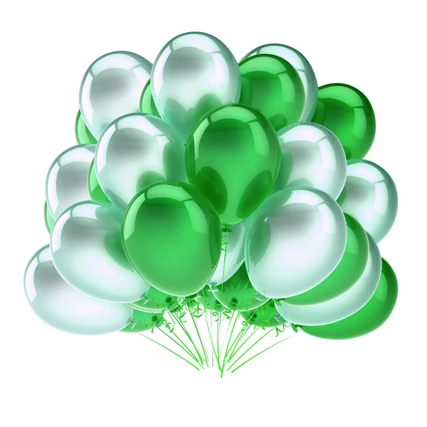 Feest Ballonnen Bos Wit Groen Kleurrijke Verjaardag Vieren Decoratie Glanzende — Stockfoto