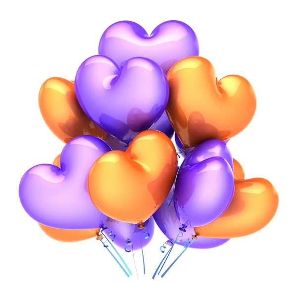 Ballons Fête Colorés Bouquet Coeur Forme Pourpre Orange Fête Amour — Photo