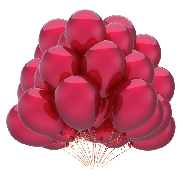 Czerwone Balony Klasyczny Zadowolony Urodziny Rocznica Strona Ozdoba Błyszczący Helem — Zdjęcie stockowe