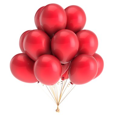 balon kırmızı Doğum günü dekorasyon. helyum balonları parlak grup. mutlu tatil, olay, parti, yıldönümü kutlama kavramı. 3D çizim