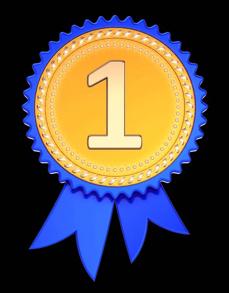 Лента Номер Один Медаль Первое Место Золотисто Голубая Приз Победителя — стоковое фото