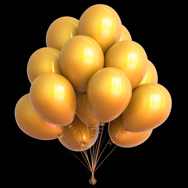 党気球の束黄色誕生日の装飾 休日のイベント 周年記念式典 祭りのシンボル イラスト 黒の分離 — ストック写真