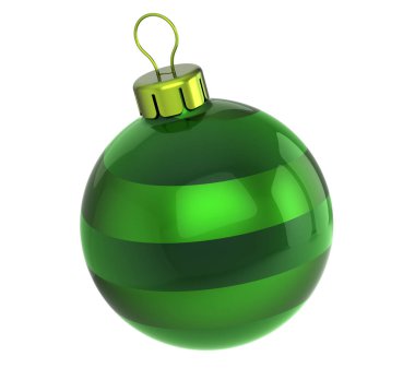 Noel top yeşil önemsiz şey New Year's Eve kış dekorasyon küre asılı süsleme klasik. Geleneksel kış süs mutlu tatiller Merry Xmas olay sembol parlak. 3D çizim