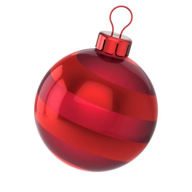 Kırmızı Noel top önemsiz şey New Year's Eve kış dekorasyon küre asılı süsleme klasik. Geleneksel kış süs mutlu tatiller Merry Xmas olay sembol parlak. 3D çizim