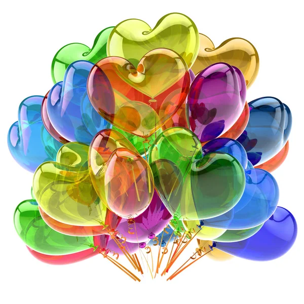 Palloncini Colorati Forma Cuore Partito Mazzo Palloncino Elio Multicolore Compleanno — Foto Stock