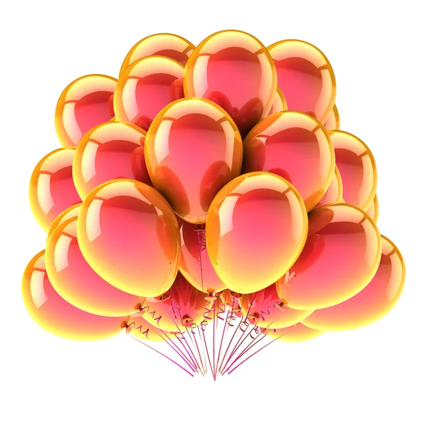 Bunte Ballon Bündel Gelb Rosa Happy Birthday Jubiläum Party Dekoration — Stockfoto