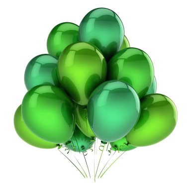 yeşil balon güzel. Parti, Doğum günü, karnaval dekorasyon. helyum balonları parlak grup. tatil, yıldönümü, kutlama tebrik kartı tasarım öğesi. 3D çizim