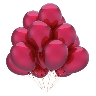 renkli kırmızı tatil parti balon Grup, iyi ki doğdun dekorasyon parlak, helyum balonları grup parlak. yıldönümü, davet tebrik kartı kutlamak. 3D çizim
