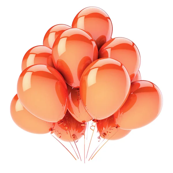 五颜六色的橙色气球束生日派对装饰光泽 狂欢节标志 快乐假日周年纪念贺卡设计元素 — 图库照片
