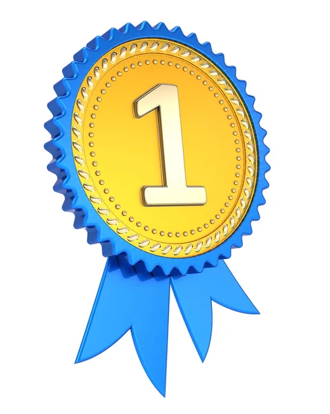 Medal Number One Golden Blue 1St First Place Award Ribbon — Stock Photo, Image