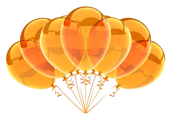 Party Balloons Birthday Decoration Yellow Orange Translucent Helium Balloon Bunch — Stock Photo, Image