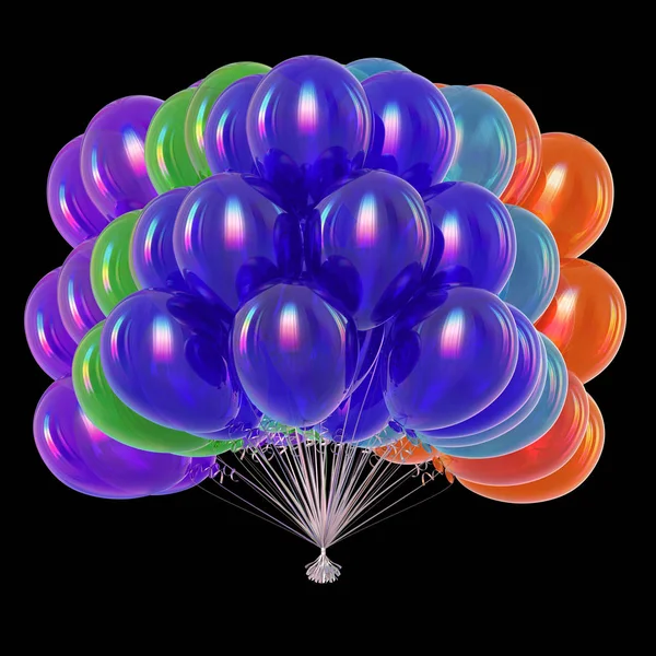 Balony Urodziny Party Multicolor Ozdoba Kiść Kolorowy Ilustracja Czarnym Tle — Zdjęcie stockowe
