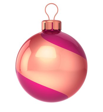 Noel topu çizgili önemsiz şey. New Year's Eve dekorasyon süsleme klasik asılı. Merry Xmas sembolü. 3D çizim