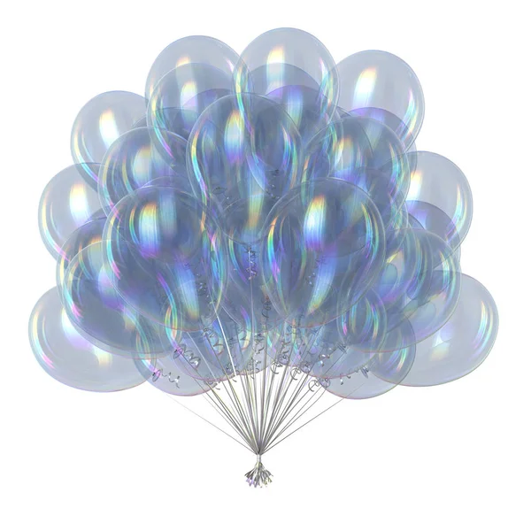 Balonlar Köpüklü Doğum Günü Dekorasyon Demet Beyaz Yıldönümü Kutlama Parti — Stok fotoğraf