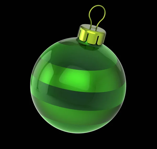 New Year Eve Christmas Ball Green Bauble Striped Wintertime Decoration — Stock Photo, Image