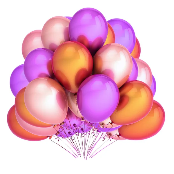 balloons colorful party decoration bunch colored orange purple pink. birthday decoration multicolored glossy. 3d illustration