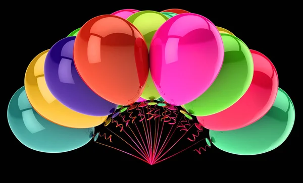 風船パーティー装飾カラフルな光沢 誕生日のヘリウム気球束色とりどり お祝いのシンボル イラスト 黒の分離 — ストック写真