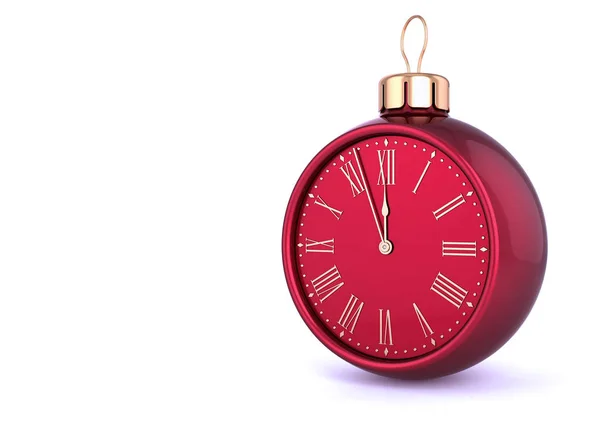 Weihnachtskugeluhr Zifferblatt Rot Silvester Letzte Stunde Countdown Mitternachtszeit Schmuck Schmuck — Stockfoto
