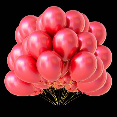 pembe balon Grup klasik. mutlu Doğum günü, yıldönümü, parti dekorasyon helyum balonu. Karnaval, romantik olay sembolü. 3D çizim. siyah izole