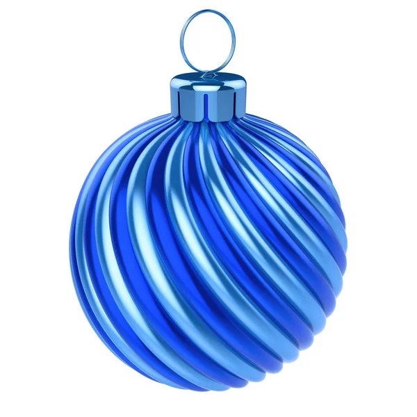 Christmas Ball Decoration Closeup Striped Blue New Year Eve Hanging — Stock Photo, Image
