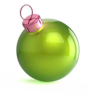 Noel top yeşil, New Year's Eve önemsiz şey pırıl pırıl, kış dekorasyon küre süsleme klasik asılı. Geleneksel Merry Xmas sembolü. 3D çizim