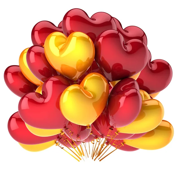 Balloons Bunch Red Heart Shaped Yellow Birthday Wedding Honeymoon Marriage — Stock Photo, Image