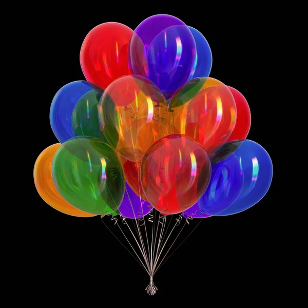 Balões Aniversário Cacho Colorido Festa Celebrar Decoração Multicolorida Renderização Isolado — Fotografia de Stock