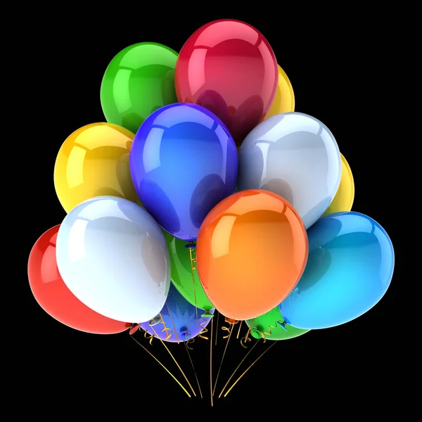 Födelsedag Färgglada Gäng Ballonger Part Dekoration Mångfärgade Rendering Isolerade Svart — Stockfoto