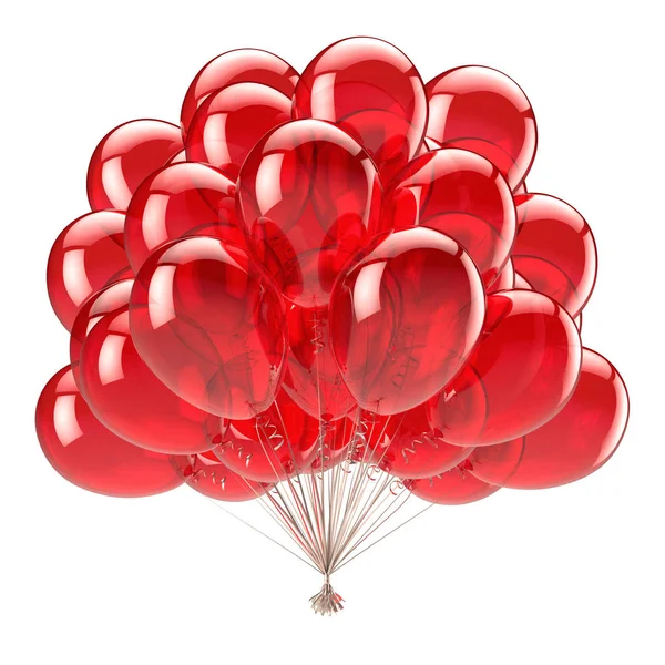 Anniversaire Fête Rouge Ballons Tas Joyeux Anniversaire Décoration Brillante Ballon — Photo