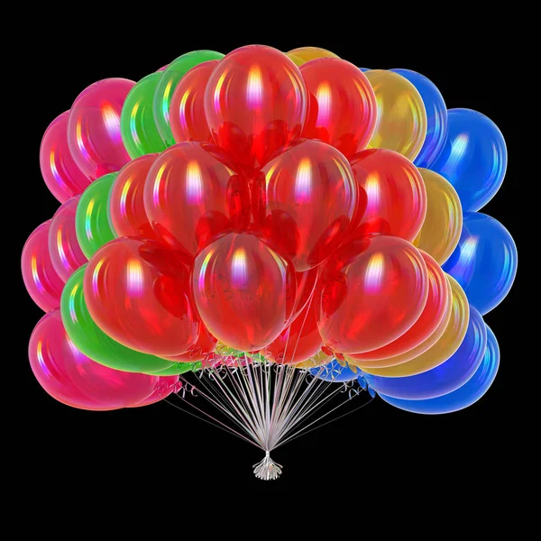 Multicolore Palloncini Mazzo Colorato Decorazione Festa Compleanno Rendering Isolato Nero — Foto Stock