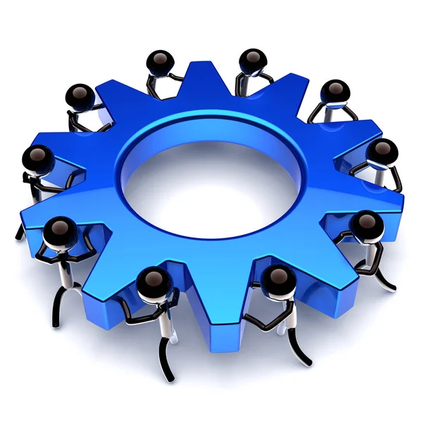 Teamwork Gear Wheel Cogwheel Business Process Partnership Manpower Worker Characters — Stock Photo, Image