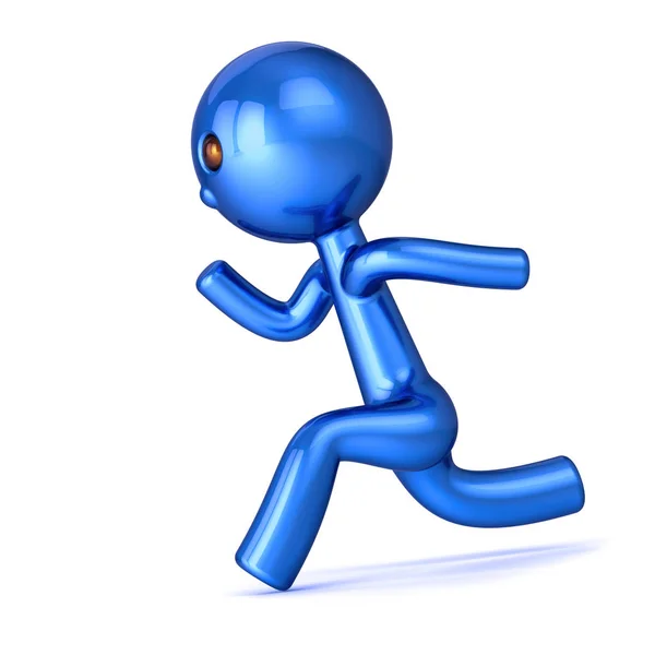 Runner Cartoon Character Blue Man Stylized Champion Number One Motion — Stock Photo, Image
