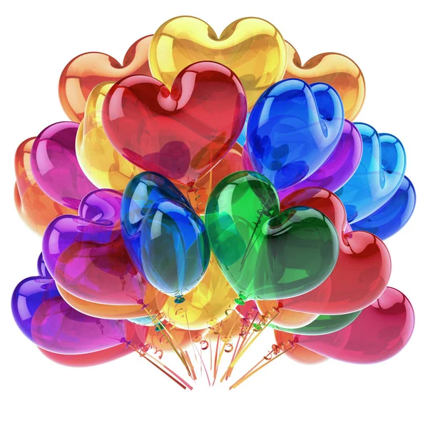 Heart Balloons Colorful Party Decor Red Blue Orange Green Translucent — Stock Photo, Image