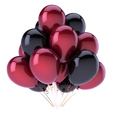 kırmızı siyah balon Doğum günü karnaval parti dekorasyon. helyum balonlar çok renkli bir grup. mutlu tatil yıldönümü tebrik kartı. 3D render