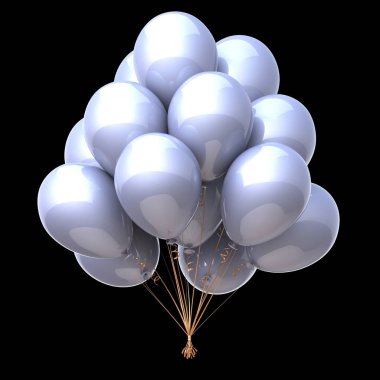 beyaz parti balonu parlak grup. 3d illüstrasyon izole siyah arka plan üzerine,