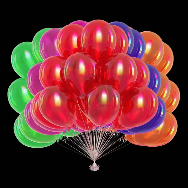 Balões Aniversário Multicolorido Bando Colorido Festa Decoração Ilustração Isolado Preto — Fotografia de Stock