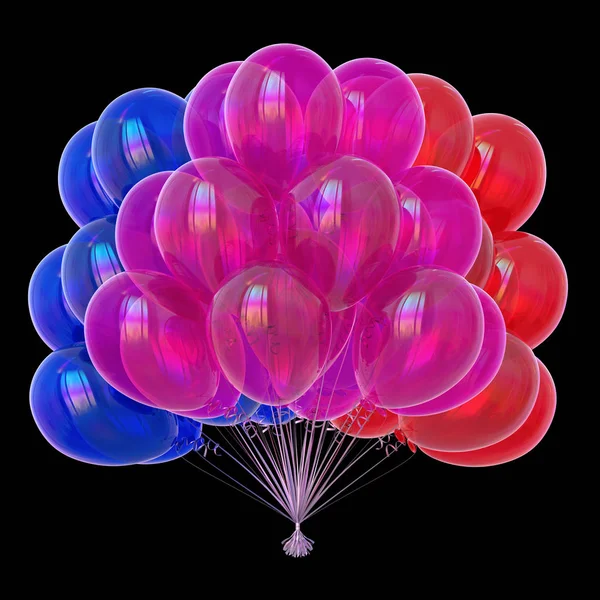 Воздушные Шары Красочные Украшения День Рождения Разноцветный Синий Фиолетовый Красный — стоковое фото