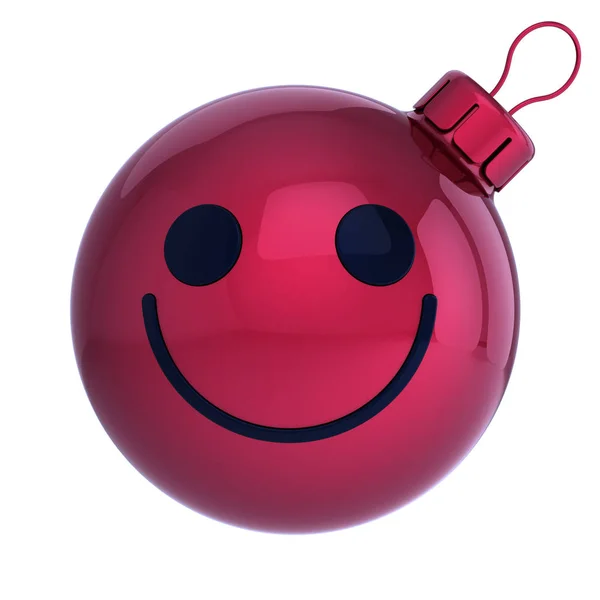 クリスマス ボールの顔の絵文字 新年の前夜安物の宝石漫画装飾かわいい赤 メリー クリスマス明るい面白い人文字装飾を笑っています レンダリング — ストック写真