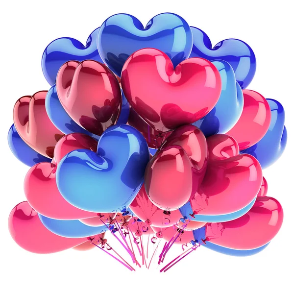 Coeur Ballon Bouquet Coeur Forme Rose Rouge Bleu Anniversaire Mariage Image En Vente