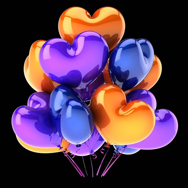 Colorful Heart Balloons Bunch Birthday Party Decoration Multicolored Blue Purple — Stock Photo, Image