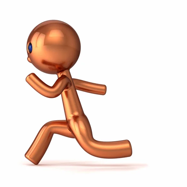 Champion Runner Cartoon Character Golden Man Number One Stylized Motion — Stock Photo, Image