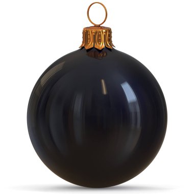 Süsleme geleneksel mutlu neşeli Noel kış süs closeup cilalı asılı Noel top dekorasyon New Year's Eve önemsiz şey siyah. 3D render illüstrasyon