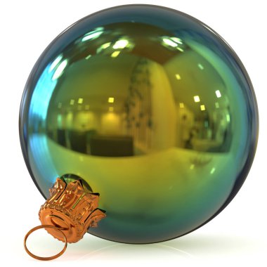 Süsleme geleneksel mutlu neşeli Noel Kış süs asılı Noel top dekorasyon yeşil closeup New Year's Eve önemsiz şey cilalı. 3D render