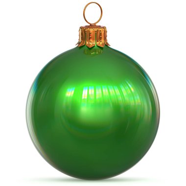 Christmas ball green New Year's Eve bauble hanging adornment traditional Happy Merry Xmas wintertime ornament polished excellent sparkling. 3d rendering clipart